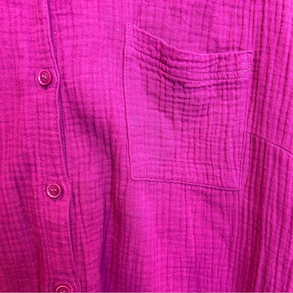 Reaction Kenneth Cole Slub Cotton Oversized Button Up Collared Shirt Pink - Picture 4 of 9